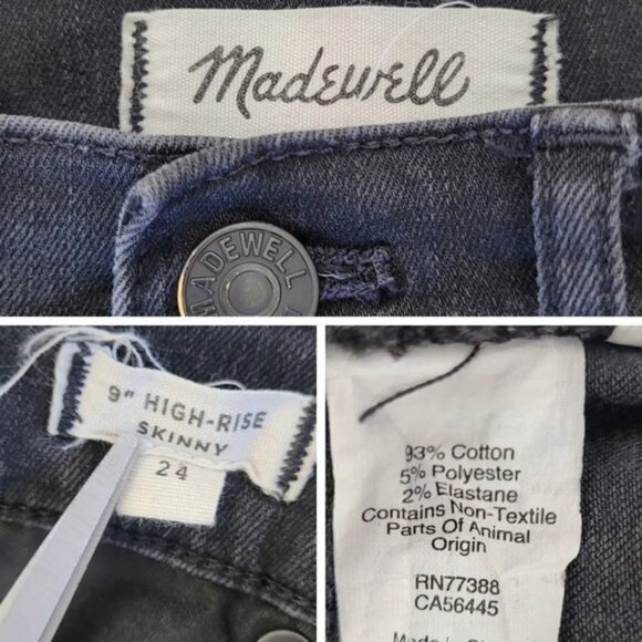 Madewell 9” high rise skinny distressed jeans Black Sea size 24 - Picture 5 of 12